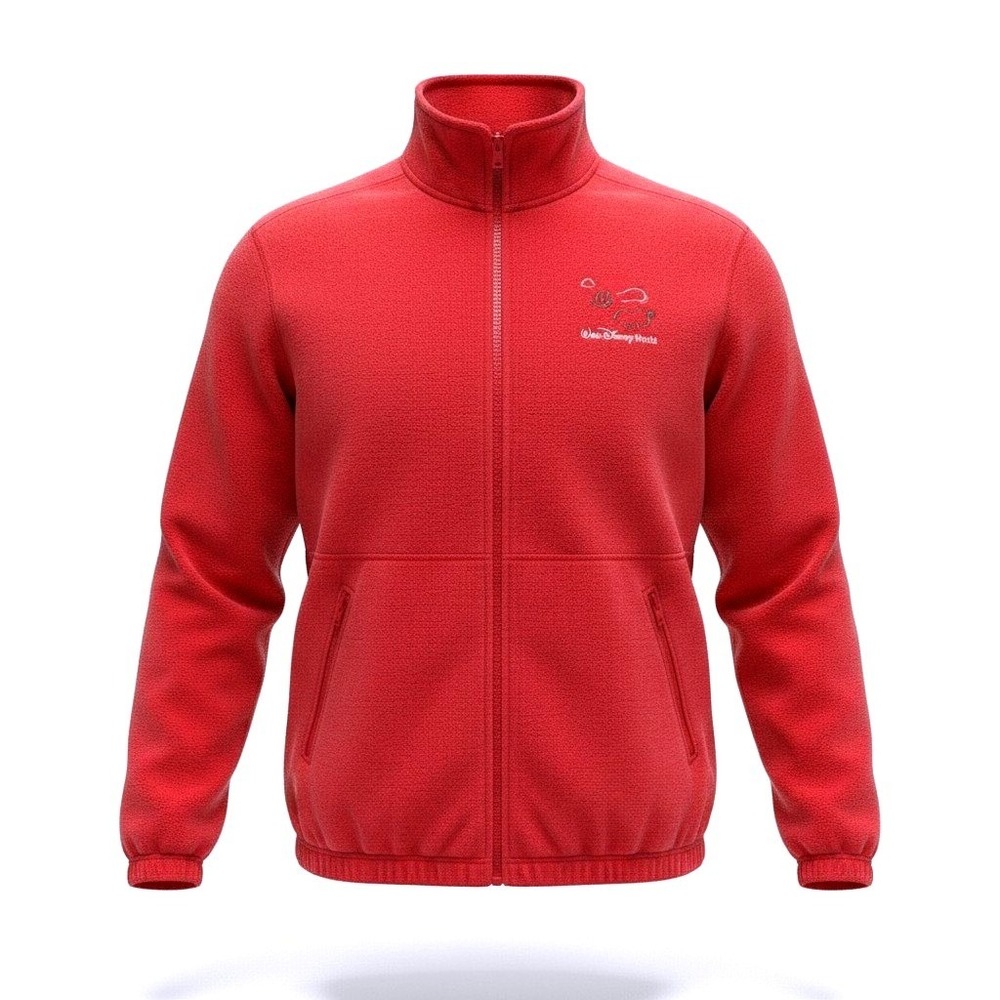 Walt Disney World Mickey Mouse Santa Hat Fleece Jacket Mens Large Red Christmas
